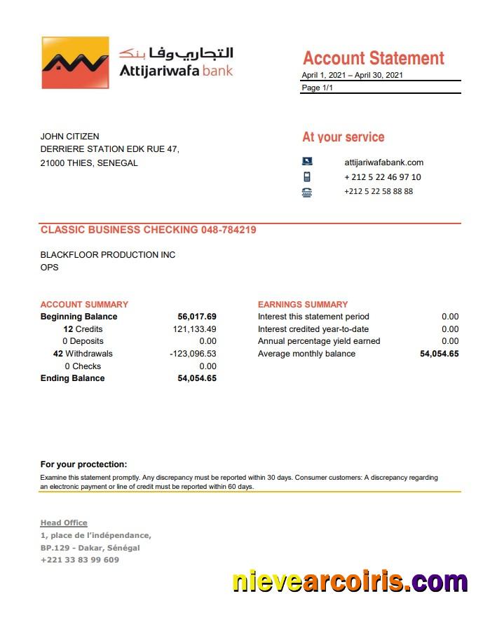 Senegal Attijariwafa Bank excel pdf